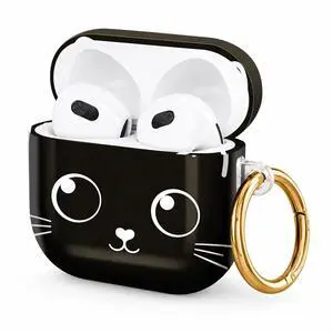 Hard Case Compatible with AirPod 4 2024, Shockproof Protective Cover for Airpod 4th Generation with Gold Ring Keychain, Cute Aesthetic Design for Women(Cute Cat Face) Hard Case Compatible with AirPod 4 2024, Shockproof Protective Cover for Airpod 4th Generation with Gold Ring Keychain, Cute Aesthetic Design for Women(Cute Cat Face)