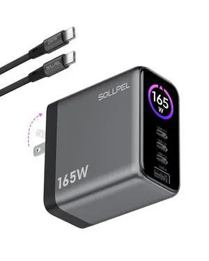165W 4-Port GaN USB C Charger Block with Display | 140W Fast Charging for 1 or 100W+65W for 2 Laptops Foldable Wall Adapter for MacBook Pro, iPad, iPhone 17/16(+5FT 240W Cable) 165W 4-Port GaN USB C Charger Block with Display | 140W Fast Charging for 1 or 100W+65W for 2 Laptops Foldable Wall Adapter for MacBook Pro, iPad, iPhone 17/16(+5FT 240W Cable)