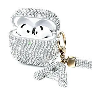 Case for AirPods 4 Generation Case White Initial Letter Bling Sparkly Keychain for Women Girls Cute Anti-Lost Glitter Crystal Shockproof Protective Cover for Airpods 4th-Silver/A Case for AirPods 4 Generation Case White Initial Letter Bling Sparkly Keychain for Women Girls Cute Anti-Lost Glitter Crystal Shockproof Protective Cover for Airpods 4th-Silver/A