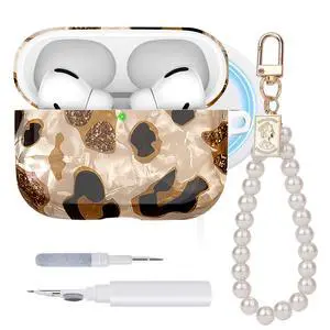 Leopard Print TPU Case for Airpods Pro 3 | Compatible with MagSafe | Pearl Wristlet Keychain | Cleaning Tool | TPU Material | Shockproof Leopard Print TPU Case for Airpods Pro 3 | Compatible with MagSafe | Pearl Wristlet Keychain | Cleaning Tool | TPU Material | Shockproof