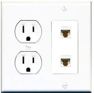 15 Amp Duplex Round Power Outlet 2 Port Cat6 Ethernet Wall Plate White 15 Amp Duplex Round Power Outlet 2 Port Cat6 Ethernet Wall Plate White