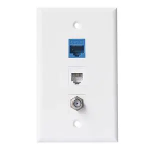Coax Ethernet Phone Wall Plate - 1 Port Cat6 RJ45 + 1 Phone Jack Cat3 RJ11/RJ12 + 1 Port Coax Cable TV- F-Type Coax Ethernet Phone Wall Plate - 1 Port Cat6 RJ45 + 1 Phone Jack Cat3 RJ11/RJ12 + 1 Port Coax Cable TV- F-Type