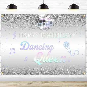 Happy Birthday Dancing Queen Backdrop - Disco Birthday Party Photo Background Dancing Queen Themed Birthday Party Supply, 7 * 5Ft Happy Birthday Dancing Queen Backdrop - Disco Birthday Party Photo Background Dancing Queen Themed Birthday Party Supply, 7 * 5Ft