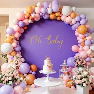 7.2FT Lavender Round Backdrop Cover with Oh Baby Decal Sign for 5-7.2ft Circle Arch Stand - Thick Fitted Spandex Circle Backdrop Cover for Baby Shower, Wedding, Birthday Party and Photography 7.2FT Lavender Round Backdrop Cover with Oh Baby Decal Sign for 5-7.2ft Circle Arch Stand - Thick Fitted Spandex Circle Backdrop Cover for Baby Shower, Wedding, Birthday Party and Photography