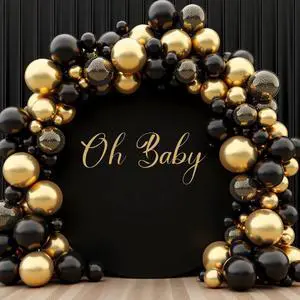 7.2FT Black Round Backdrop Cover with Oh Baby Decal Sign for 5-7.2ft Circle Arch Stand - Thick Fitted Spandex Circle Backdrop Cover for Baby Shower, Wedding, Birthday Party and Photography 7.2FT Black Round Backdrop Cover with Oh Baby Decal Sign for 5-7.2ft Circle Arch Stand - Thick Fitted Spandex Circle Backdrop Cover for Baby Shower, Wedding, Birthday Party and Photography