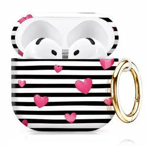 Compatiable with AirPod 4 Protective Case 2024, Soft Protective Case with Keychain for Women,Cute& Sleek Design Shockproof Charging Case Cover for AirPod 4(Black White Stripes with Pink Hearts) Compatiable with AirPod 4 Protective Case 2024, Soft Protective Case with Keychain for Women,Cute& Sleek Design Shockproof Charging Case Cover for AirPod 4(Black White Stripes with Pink Hearts)