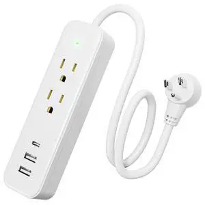 Power Strip Surge Protector Flat Plug with 3 USB Ports 2 AC Outlets | 1875W 125V 15A, 20" Extension Cord, Small, White, Wall Mountable Outlet Extender for Travel, Home, Office, College, Dorm Room Power Strip Surge Protector Flat Plug with 3 USB Ports 2 AC Outlets | 1875W 125V 15A, 20" Extension Cord, Small, White, Wall Mountable Outlet Extender for Travel, Home, Office, College, Dorm Room