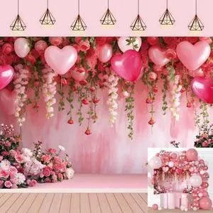 Flowers Wall Backdrop Pink Flowers Love Heart Balloons Romantic Photography Background Wedding Anniversary Birthday Valentines Party Decorations Banner Supplies (8x6FT) Flowers Wall Backdrop Pink Flowers Love Heart Balloons Romantic Photography Background Wedding Anniversary Birthday Valentines Party Decorations Banner Supplies (8x6FT)