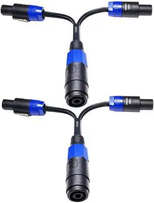 Speakon 1 Female to 2 Male Splitter Cable, 12AWG Silicone Speaker Breakout, 2 Pack Speakon 1 Female to 2 Male Splitter Cable, 12AWG Silicone Speaker Breakout, 2 Pack