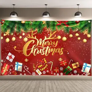 XtraLarge, 6x4 Feet Merry Christmas Banner - Red and Gold Christmas Decorations | Xmas Party Decorations, Photo Backdrop | Xmas Party Banner, Background for Fireplace, Home, Office, Gatherings XtraLarge, 6x4 Feet Merry Christmas Banner - Red and Gold Christmas Decorations | Xmas Party Decorations, Photo Backdrop | Xmas Party Banner, Background for Fireplace, Home, Office, Gatherings