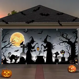 Halloween Garage Door Cover Banner 7x16ft Witch Graveyard Cemetery Cat Hanging Backdrop Decorations Scary Pumpkins Bats Background Mural for Home Outdoor Indoor Wall Window Yard Halloween Garage Door Cover Banner 7x16ft Witch Graveyard Cemetery Cat Hanging Backdrop Decorations Scary Pumpkins Bats Background Mural for Home Outdoor Indoor Wall Window Yard