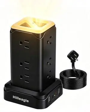 Surge Protector Power Strip Tower with Touch LED Night Lights, 6Ft Extension Cord with Multiple 12 AC Outlets, 4 USB Ports (2 USB C) Charging Station, Black Surge Protector Power Strip Tower with Touch LED Night Lights, 6Ft Extension Cord with Multiple 12 AC Outlets, 4 USB Ports (2 USB C) Charging Station, Black