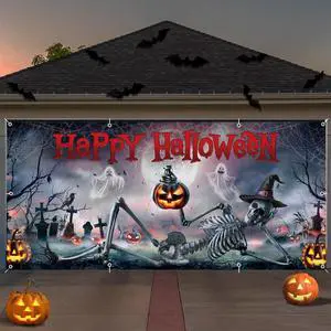 Halloween Garage Door Cover Decorations 7x16ft Happy Halloween Banner Backdrop Scary Skeleton Skull Pumpkin Graveyard Cemetery Background Decor for Outdoor Indoor Wall Home Window Yard Halloween Garage Door Cover Decorations 7x16ft Happy Halloween Banner Backdrop Scary Skeleton Skull Pumpkin Graveyard Cemetery Background Decor for Outdoor Indoor Wall Home Window Yard