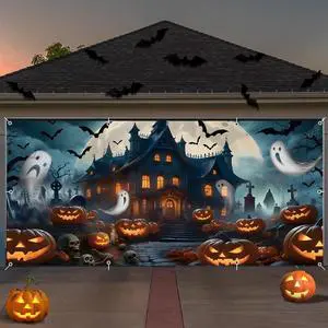 Halloween Garage Door Cover Banner 7x16ft Haunted House Pumpkin Lantern Ghost Backdrop Decorations Scary Graveyard Cemetery Background for Outdoor Home Yard Garage Door Decor Halloween Garage Door Cover Banner 7x16ft Haunted House Pumpkin Lantern Ghost Backdrop Decorations Scary Graveyard Cemetery Background for Outdoor Home Yard Garage Door Decor