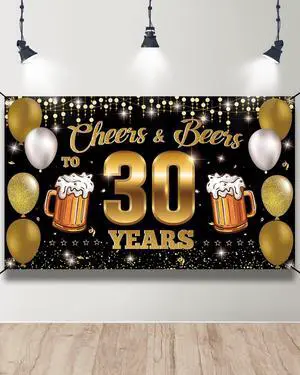 Cheers & Beers to 30 Years Backdrop Banner, Happy 30th Birthday Decorations for Men Women, 30th Anniversary Decor, Black Gold 30 Year Old Birthday Party Sign Poster Supplies, 6.1ft x 3.6ft Cheers & Beers to 30 Years Backdrop Banner, Happy 30th Birthday Decorations for Men Women, 30th Anniversary Decor, Black Gold 30 Year Old Birthday Party Sign Poster Supplies, 6.1ft x 3.6ft