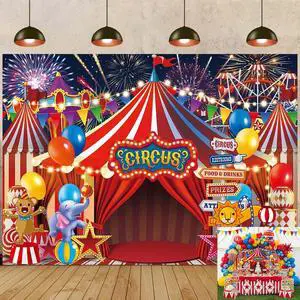 Red Circus Carnival Backdrop Amusement Park Tents Playground Background for Circus Theme Newborn Baby Shower Birthday Party Cake Table Decorations Banner (82x59 inch (7x5FT)) Red Circus Carnival Backdrop Amusement Park Tents Playground Background for Circus Theme Newborn Baby Shower Birthday Party Cake Table Decorations Banner (82x59 inch (7x5FT))