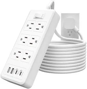 6Ft Extension Cord Power Strip - Surge Protector with 6 AC Outlets 4 USB Ports (2 USB C Port), 17W Max for Phone, Flat Plug Power Strip for Travel, Home Office, College Dorm Room Essentials 6Ft Extension Cord Power Strip - Surge Protector with 6 AC Outlets 4 USB Ports (2 USB C Port), 17W Max for Phone, Flat Plug Power Strip for Travel, Home Office, College Dorm Room Essentials