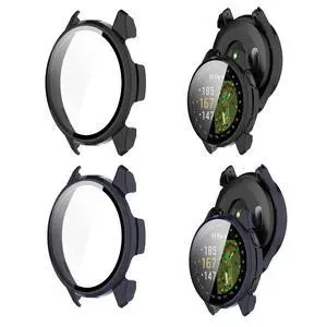2 Pack Screen Protector protective Case for Garmin Approach S50 Watch Shell | Hard PC ShellBuilt-in Tempered Glass Film Full Coverage,black+blue 2 Pack Screen Protector protective Case for Garmin Approach S50 Watch Shell | Hard PC ShellBuilt-in Tempered Glass Film Full Coverage,black+blue