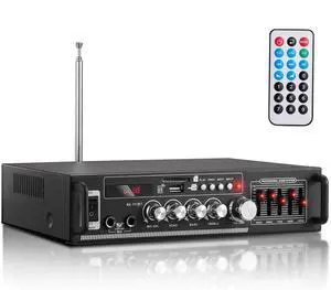AV-111BT Home Amplifier with Equalizer, 5-Band EQ Audio Amplifier, RMS 60Wx2 Power Amplifier Receiver for Home Theater/Garage, 2 Channel Stereo Amp w/ 2 Mic/USB/SD/RCA, Remote Control AV-111BT Home Amplifier with Equalizer, 5-Band EQ Audio Amplifier, RMS 60Wx2 Power Amplifier Receiver for Home Theater/Garage, 2 Channel Stereo Amp w/ 2 Mic/USB/SD/RCA, Remote Control