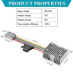 20-90V to 12V 20A 240W Waterproof DC-DC Buck Converter with Fuse | Step Down Converter for Automotive, Led Lights, Construction Sites, Tools 20-90V to 12V 20A 240W Waterproof DC-DC Buck Converter with Fuse | Step Down Converter for Automotive, Led Lights, Construction Sites, Tools