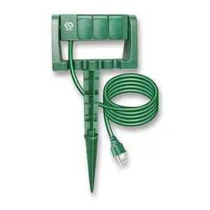 Outdoor Power Stake, 3 Grounded Outlets with 90º Rotating Function and Safety Cover, 6FT Cord, UL Listed, Green Outdoor Power Stake, 3 Grounded Outlets with 90º Rotating Function and Safety Cover, 6FT Cord, UL Listed, Green
