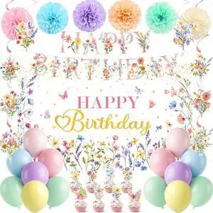 Wildflowers Butterfly Birthday Decorations Garden for Women/Girl | Flower Birthday Banner with Floral Hanging Swirls Wildflower Party Decorations for Women Girls Baby Shower Wedding Tea Party Wildflowers Butterfly Birthday Decorations Garden for Women/Girl | Flower Birthday Banner with Floral Hanging Swirls Wildflower Party Decorations for Women Girls Baby Shower Wedding Tea Party