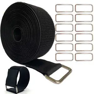 Wide 2" ×16 Ft Long Hook and Loop Cable Straps with 12 Heavy Metal Buckles, Adjustable Nylon Tie Down Straps,Free Cut Length and Width, Reusable, Black Wide 2" ×16 Ft Long Hook and Loop Cable Straps with 12 Heavy Metal Buckles, Adjustable Nylon Tie Down Straps,Free Cut Length and Width, Reusable, Black