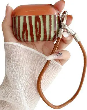 JANMD for AirPods Pro 2 Case with Strap, Fashion Simple IMD Brown Green Irregular Stripes Design Charm Keychain Women Girls Shockproof Case for AirPods Pro/Pro 2 JANMD for AirPods Pro 2 Case with Strap, Fashion Simple IMD Brown Green Irregular Stripes Design Charm Keychain Women Girls Shockproof Case for AirPods Pro/Pro 2