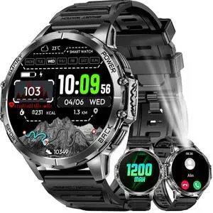 Military Smart Watch for Men with 1200mAh Long Battery, 1.7" HD Display, Bluetooth Call, LED Flashlight, 5ATM Waterproof, 110+ Sports Modes, Heart Rate & Sleep Monitor, Fitness Watch for Android & iOS Military Smart Watch for Men with 1200mAh Long Battery, 1.7" HD Display, Bluetooth Call, LED Flashlight, 5ATM Waterproof, 110+ Sports Modes, Heart Rate & Sleep Monitor, Fitness Watch for Android & iOS