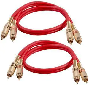 SAPRCA2-2 Pack of Premium 2 Foot Dual RCA Male to Dual RCA Male Audio Patch Cables - Red and Red - 2-RCA to 2-RCA Audio Cords SAPRCA2-2 Pack of Premium 2 Foot Dual RCA Male to Dual RCA Male Audio Patch Cables - Red and Red - 2-RCA to 2-RCA Audio Cords