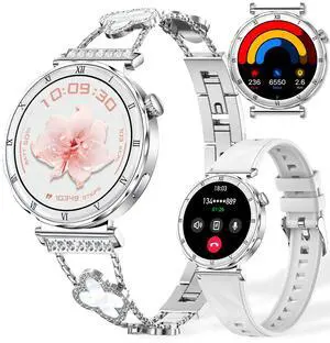 Women's Smart Watch, 1.19" AMOLED Always-On Display Fitness Tracker with Bluetooth Call, Heart Rate Blood Pressure Sleep Monitor for Android & iOS, Rose Gold Diamond Band (Silver) Women's Smart Watch, 1.19" AMOLED Always-On Display Fitness Tracker with Bluetooth Call, Heart Rate Blood Pressure Sleep Monitor for Android & iOS, Rose Gold Diamond Band (Silver)