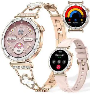Women's Smart Watch, 1.19" AMOLED Always-On Display Fitness Tracker with Bluetooth Call, Heart Rate Blood Pressure Sleep Monitor for Android & iOS, Rose Gold Diamond Band (Gold) Women's Smart Watch, 1.19" AMOLED Always-On Display Fitness Tracker with Bluetooth Call, Heart Rate Blood Pressure Sleep Monitor for Android & iOS, Rose Gold Diamond Band (Gold)