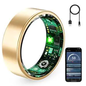 Smart Ring for Women & Men, Fitness Tracker Ring with Heart Rate Monitor, HRV, Sleep Tracking, No Subscription Fee, 10ATM Waterproof Activity Ring for Android & iOS (Gold, #7) Smart Ring for Women & Men, Fitness Tracker Ring with Heart Rate Monitor, HRV, Sleep Tracking, No Subscription Fee, 10ATM Waterproof Activity Ring for Android & iOS (Gold, #7)