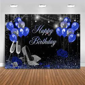 Happy Birthday Backdrop Blue and Silver 7x5ft | Glitter High Heels for Women Birthday Party Decorations, Sweet 16 21st 30th 40th 50th Birthday Photography Backrgound Happy Birthday Backdrop Blue and Silver 7x5ft | Glitter High Heels for Women Birthday Party Decorations, Sweet 16 21st 30th 40th 50th Birthday Photography Backrgound