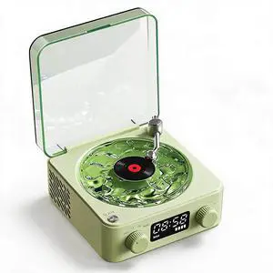 Bluetooth Speaker, Turntable Design with Water Wave Light and Clock, Green | ABS housing, radio, memory card up to 64GB, audio input, battery level display, 1500mAh battery, charging cable Bluetooth Speaker, Turntable Design with Water Wave Light and Clock, Green | ABS housing, radio, memory card up to 64GB, audio input, battery level display, 1500mAh battery, charging cable