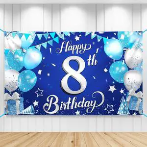 Silver and Blue Happy 8th Birthday Decorations Banner 72x44 Inch | 8th Backdrop for Happy Birthday Decorations | Blue and Silver Party Decorations, Under The Sea Party Decorations Silver and Blue Happy 8th Birthday Decorations Banner 72x44 Inch | 8th Backdrop for Happy Birthday Decorations | Blue and Silver Party Decorations, Under The Sea Party Decorations