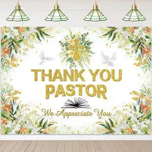 Thank You Pastor Backdrop 8x6FT Greenery Pastor Appreciation Week Banner Background Bible Cross Appreciation Month Party Decorations Supplies Photo Props Thank You Pastor Backdrop 8x6FT Greenery Pastor Appreciation Week Banner Background Bible Cross Appreciation Month Party Decorations Supplies Photo Props