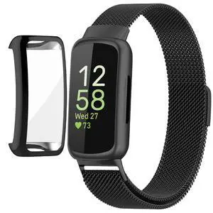Compatible for Fitbit Inspire 3 Bands with Case, Metal Braided Strap Magnetic Clasp, Stainless Steel Mesh, Soft TPU Bumper Cover for Men Women Compatible for Fitbit Inspire 3 Bands with Case, Metal Braided Strap Magnetic Clasp, Stainless Steel Mesh, Soft TPU Bumper Cover for Men Women