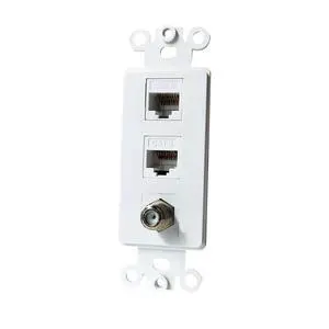 2 Ethernet 1 Coax Wall Plate Insert - Dual CAT6 RJ45 and Single Coaxial Keystone Insert for Midsize/Oversize Faceplate 2 Ethernet 1 Coax Wall Plate Insert - Dual CAT6 RJ45 and Single Coaxial Keystone Insert for Midsize/Oversize Faceplate