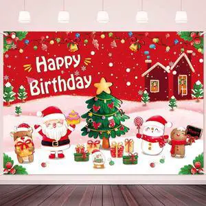 7x5ft Christmas Happy Birthday Banner Backdrop Pink Red Merry Christmas Birthday Party Decorations for Girls Xmas Tree Santa Theme Photography Background Fabric Wall Cover 7x5ft Christmas Happy Birthday Banner Backdrop Pink Red Merry Christmas Birthday Party Decorations for Girls Xmas Tree Santa Theme Photography Background Fabric Wall Cover