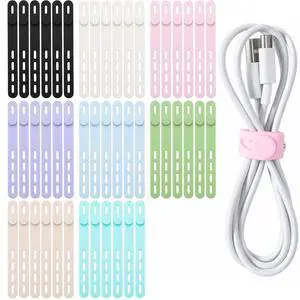 48 Pcs Silicone Cable Ties Reusable Cord Organizer with 4-hole | Colorful Cable Wraps High Elasticity for Electrical Cords Organizer for Chargers Power Cords Travel Home Office Earphone 48 Pcs Silicone Cable Ties Reusable Cord Organizer with 4-hole | Colorful Cable Wraps High Elasticity for Electrical Cords Organizer for Chargers Power Cords Travel Home Office Earphone