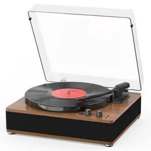 3-Speed Vinyl Record Player Sleek Bluetooth Turntable Full-Size Platter with Bluetooth Input/Output, Built-in Speakers, Counterweight & Auto-Stop with RCA/AUX Out, Tan 3-Speed Vinyl Record Player Sleek Bluetooth Turntable Full-Size Platter with Bluetooth Input/Output, Built-in Speakers, Counterweight & Auto-Stop with RCA/AUX Out, Tan