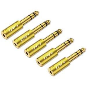 5-Pack 1/4 to 1/8 Headphone Adapter, 6.35 mm to 3.5 mm Stereo TRS Male to Female, Gold-Plated 3.5mm Plug Jack Connector for Guitar, Amp, Keyboard, Bass, Yellow 5-Pack 1/4 to 1/8 Headphone Adapter, 6.35 mm to 3.5 mm Stereo TRS Male to Female, Gold-Plated 3.5mm Plug Jack Connector for Guitar, Amp, Keyboard, Bass, Yellow