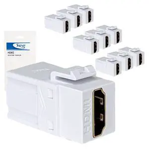 HDMI Keystone Jack 4K @ 60Hz, Female to Female HDMI Coupler, 180 Degree Insert for Wall Plate, HD Style, White, 10-Pack HDMI Keystone Jack 4K @ 60Hz, Female to Female HDMI Coupler, 180 Degree Insert for Wall Plate, HD Style, White, 10-Pack