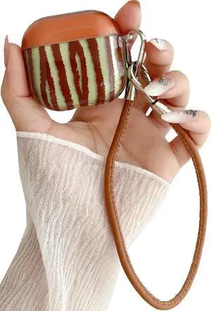 JANMD for AirPods 3 Case with Strap, Fashion Simple Brown Green Irregular Stripes Design Charm Keychain Women Girls Shockproof Case for AirPods 3 JANMD for AirPods 3 Case with Strap, Fashion Simple Brown Green Irregular Stripes Design Charm Keychain Women Girls Shockproof Case for AirPods 3