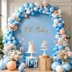 7.2FT Baby Blue Round Backdrop Cover with Oh Baby Decal Sign for 5-7.2ft Circle Arch Stand - Thick Fitted Spandex Circle Backdrop Cover for Baby Shower, Wedding, Birthday Party and Photography 7.2FT Baby Blue Round Backdrop Cover with Oh Baby Decal Sign for 5-7.2ft Circle Arch Stand - Thick Fitted Spandex Circle Backdrop Cover for Baby Shower, Wedding, Birthday Party and Photography