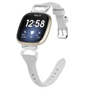 Compatible with Fitbit Sense 2/Fitbit Versa 4 3 Bands for Women Men, Soft Genuine Leather Band Slim Strap Replacement Accessory Wristband + Metal rhinestone Adapter Compatible with Fitbit Sense 2/Fitbit Versa 4 3 Bands for Women Men, Soft Genuine Leather Band Slim Strap Replacement Accessory Wristband + Metal rhinestone Adapter