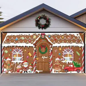 16x7ft Christmas Garage Door Banner Gingerbread Garage Door Covers Large Gingerbread Man Snowman Santa Christmas Backdrop Decorations for Winter Xmas Eve Holiday Outdoor Wall Decor(House) 16x7ft Christmas Garage Door Banner Gingerbread Garage Door Covers Large Gingerbread Man Snowman Santa Christmas Backdrop Decorations for Winter Xmas Eve Holiday Outdoor Wall Decor(House)