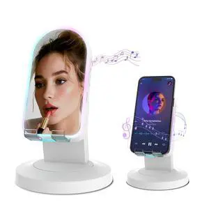 Wireless Induction Speaker with 360° Rotating Base, Bluetooth Speaker Phone Stand with Center Mirror, Stereo Sound for Kitchen Desk, RGB Ambient Light, Gift for Men Women (White) Wireless Induction Speaker with 360° Rotating Base, Bluetooth Speaker Phone Stand with Center Mirror, Stereo Sound for Kitchen Desk, RGB Ambient Light, Gift for Men Women (White)