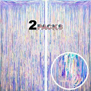 Gorgeous Holographic Iridescent Fringe Curtain - 2 Pack of 8.3ft x 3.3ft Tinsel Streamer for Wedding Birthday Party Bridal/Baby Shower Christmas Photo Booth Backdrop Decoration Gorgeous Holographic Iridescent Fringe Curtain - 2 Pack of 8.3ft x 3.3ft Tinsel Streamer for Wedding Birthday Party Bridal/Baby Shower Christmas Photo Booth Backdrop Decoration